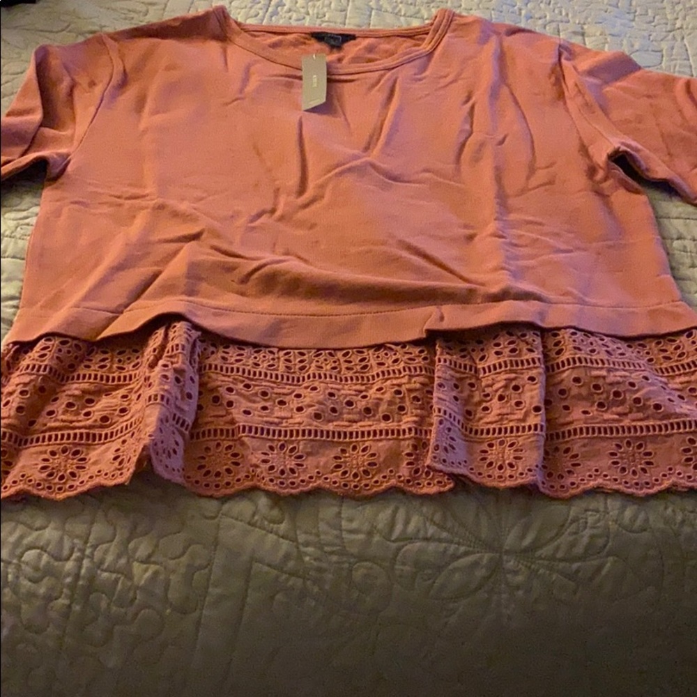 J.Crew Eyelet Hem Sweatshirt Color Rusty Clay